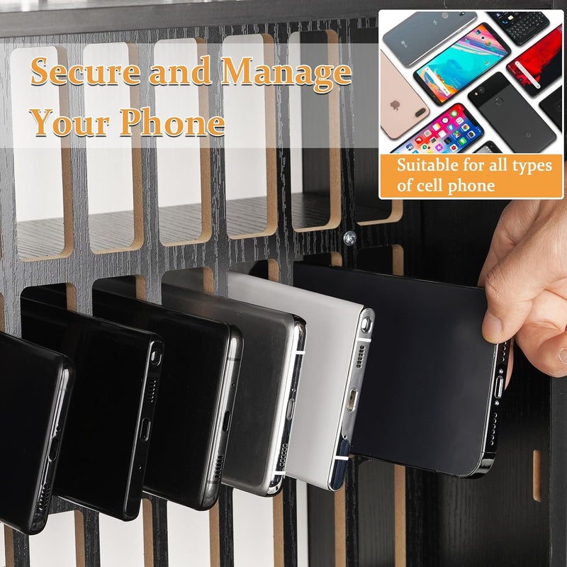Lzttyee Cell Phone Holder Classroom 36 Slots Wooden Cell Phone Storage Cabinet Pocket Chart with Handle and Security Lock for Classroom Office (36 Grid Cabinet Black) - Image 5